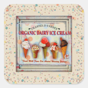 ijsje conus salon teken schattige strooiwagens vierkante sticker