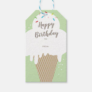 Ijsje Kegel Script Gelukkige Verjaardag Cadeaulabel