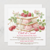 Ijsje Sandwich Dag Aquarel Uitnodiging (Voorkant / Achterkant)