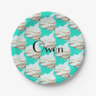 ijsje turquoise en wit papieren bordje