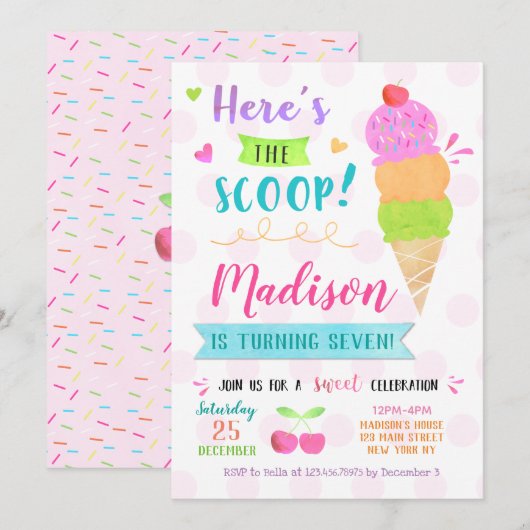 Ijsje Verjaardagsfeest Uitnodigingen (Voorkant / Achterkant)
