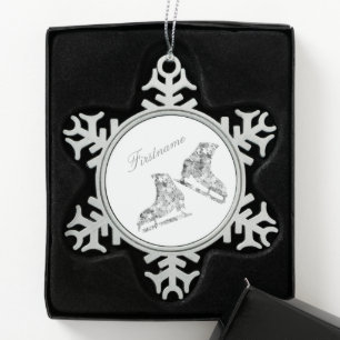 IJskeerversiering - Zilveren schaatsen Tin Sneeuwvlok Ornament