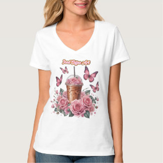 IJskoffie met roze rozen T-shirt