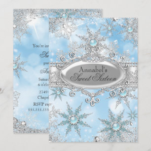 IJskoude Blauwe Prinses Winter Wonderland Sweet 16 Kaart