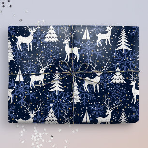 IJskristal Kerst Herten Kobalt Blauw Cadeaupapier