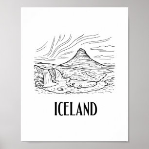 IJsland Aurora Borealis Lijn Kunst Tekening Vakant Poster