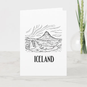 IJsland Aurora Borealis Lijntekening Tekening Vaka Kaart