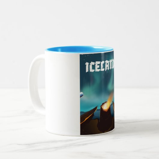 IJsland aurora borealis reisposter Tweekleurige Koffiemok (Voorkant links)