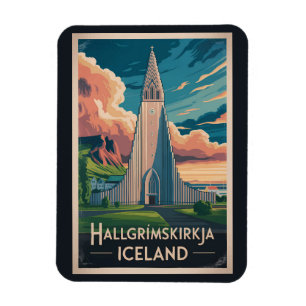 IJsland Hallgrimskirkja Illustratie Reis Kunst Magneet