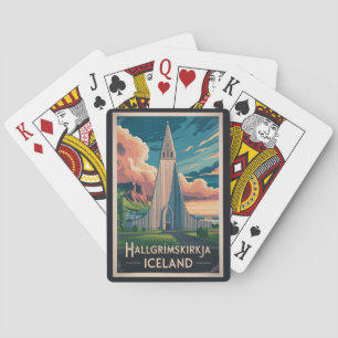 IJsland Hallgrimskirkja Illustratie Reis Kunst Pokerkaarten
