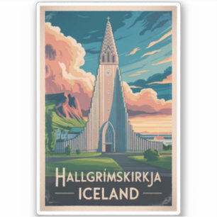IJsland Hallgrimskirkja Illustratie Reis Kunst Sticker