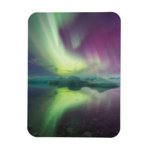 IJsland, Jokulsarlon. Weerkaatsing Aurora lichten Magneet