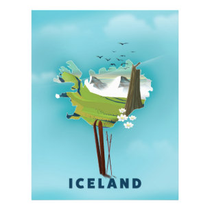 IJsland Kaart Afbeelding reisposter. Foto Afdruk