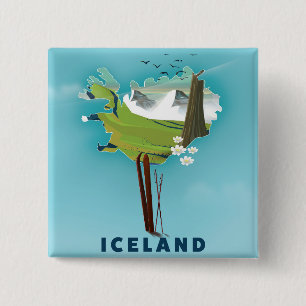 IJsland Kaart Afbeelding reisposter. Vierkante Button 5,1 Cm