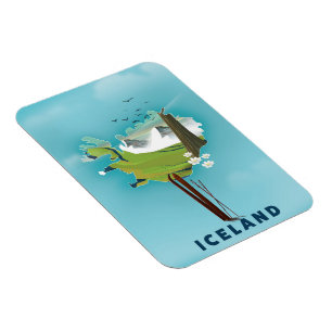 IJsland Kaart Illustratie reisposter. Magneet