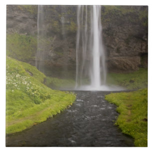IJsland. Mensen op pad achter Seljalandsfoss Tegeltje