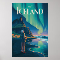 IJsland Noorderlicht Illustratie Reis Kunst Vi