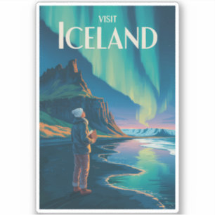 IJsland Noorderlicht Illustratie Reis Kunst Vi Sticker