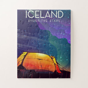 IJsland 'onder de sterren' vintage reisposter Legpuzzel