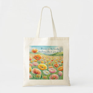 IJsland Poppy Field & Quote Tote Bag