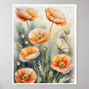IJsland Poppy Flower Painting Water kleur Poster