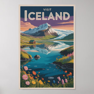 IJsland Schilderachtige Illustratie Reis Kunst Vin Poster