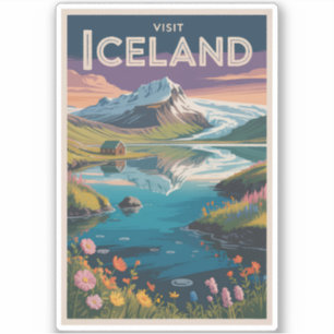 IJsland Schilderachtige Illustratie Reis Kunst Vin Sticker