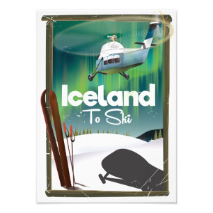 IJsland vintage skiposter Foto Afdruk