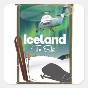 IJsland vintage skiposter Vierkante Sticker