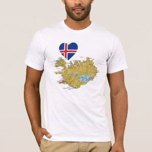 IJsland - Vlaggenhart en -kaart T-Shirt