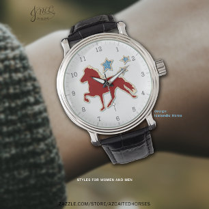 IJslands Paard Rood Silhouet met Sterren Horloge
