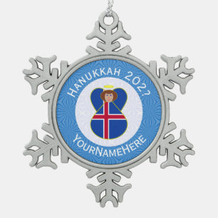 IJslandse Engel Hanukkah Vlag Gepersonaliseerd Tin Sneeuwvlok Ornament
