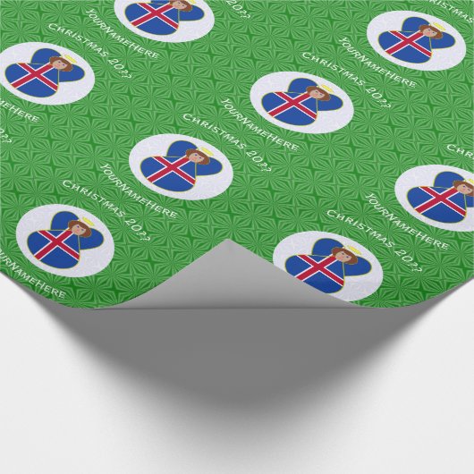 IJslandse engel kerstvlag gepersonaliseerd Cadeaupapier (Hoek)