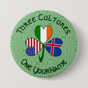 Ijslandse Ierse Amerikaanse Vlag Shamrock Personal Ronde Button 7,6 Cm