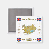 IJslandse kaart + Flags Magnet Magneet (Voorkant / Achterkant)