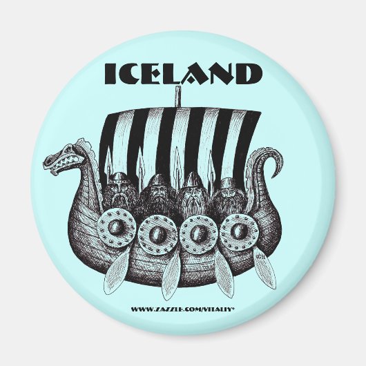 IJslandse magneet met vikings in drekar pen inkt k (Voorkant)