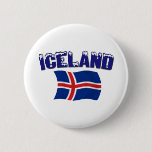 IJslandse vlag (m/inscriptie) Ronde Button 5,7 Cm