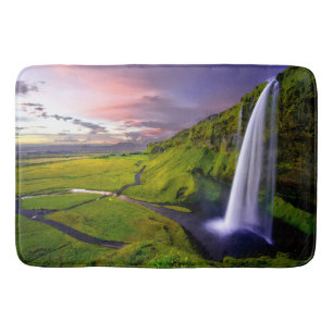 IJslandse Waterval Groen Natuur Foto Badmat