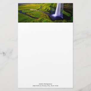 IJslandse Waterval Groen Natuur Foto Briefpapier