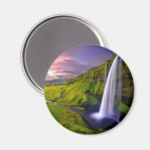 IJslandse Waterval Groen Natuur Foto Magneet