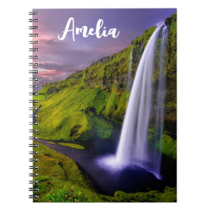 IJslandse Waterval Groen Natuur Foto Notitieboek