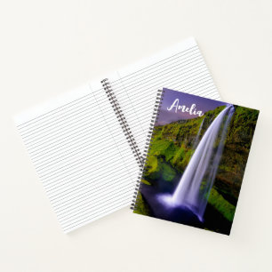IJslandse Waterval Groen Natuur Foto Notitieboek