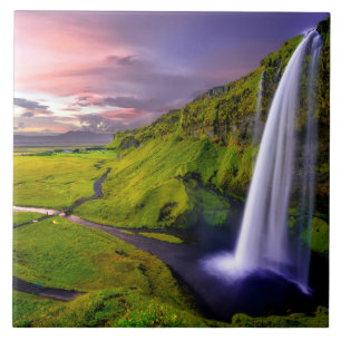 IJslandse Waterval Groen Natuur Foto Tegeltje