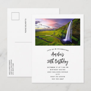 IJslandse Waterval Groen Natuur Foto Verjaardag Uitnodiging Briefkaart