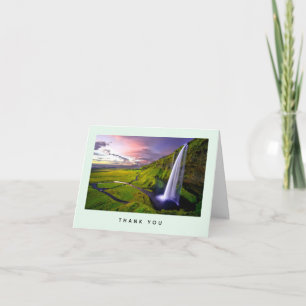 IJslandse Waterval Groene Natuur Foto Bedankkaart