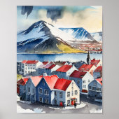 IJslandse Waterverf Reykjavik Poster (Voorkant)