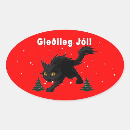 IJslandse Yule Cat Ovale Sticker (Voorkant)