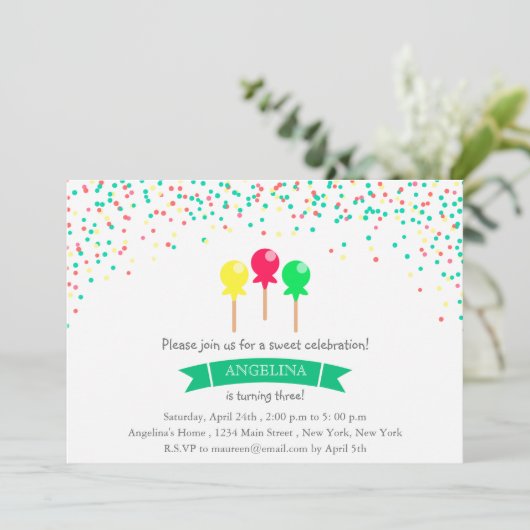 IJslollies - uitnodiging voor verjaardagsfeestje (Staand voorkant)