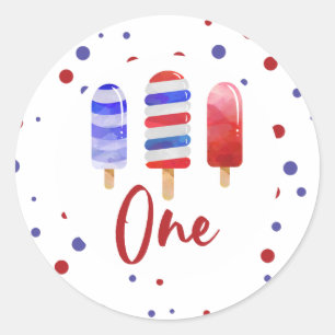 Ijslolly Eén Rood Wit Blauw 1e Verjaardag Ronde Sticker