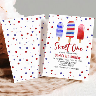 IJslolly's Sweet One Rood Wit Blauw 1e Verjaardag Kaart